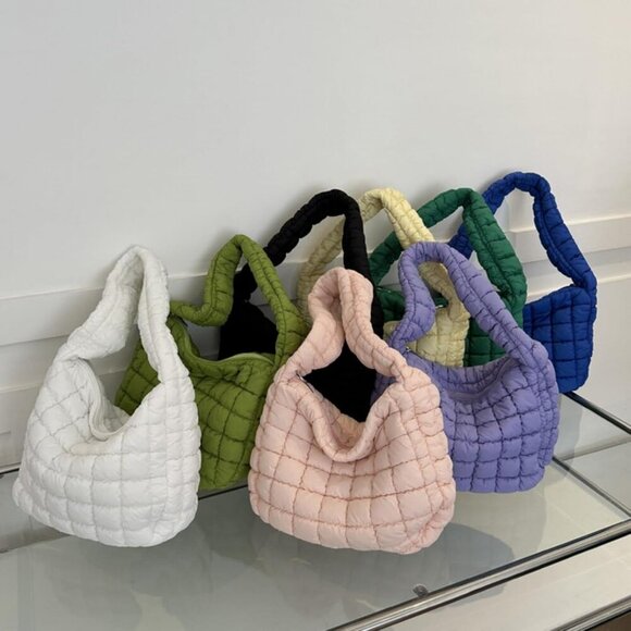 Puffer Tote Bag Women Quilted Shoulder Bags Puffy Bubble Pleated Purse Nylon Pad - Picture 6 of 6